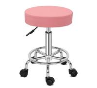 Round Rolling Stool With Wheels - Height Adjustable Swivel Stool Pink