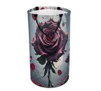 Round Rose Gothic Laundry Hamper Large Collapsible Waterproof Laundry Basket with Handles Dirty Clothes Toy Storage Organizer Bin for Bedroom Dorm Bathroom