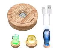 Round Rotatable LED Night Light, 8 Light Modes Display Stand, Multicolored Round Display Base for Crystal Statues Glass Ball (Wood Color)
