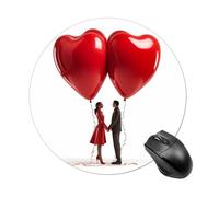 Round Rubber Mouse Pad Valentine Red Balloon Printed Mouse Mat Waterproof Mousepads Non-Slip Portable Mouse Pad for Office Home Gaming Laptop Men Women