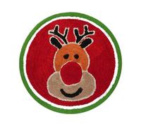 Round Rudolph Christmas Bath Mat Non Slip 65 x 65cm, Hand Tufted Reindeer Design Circle Bath Mat Rug for Bedroom, Bathroom, Super Soft, Absorbent & Quick Drying