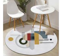 Round Rug ø 100 cm, White Non-Slip Area Rug for Living Room Bedroom Kids’ Room Decor - Geometric Lines, Soft Machine Washable Non-Shedding Carpet