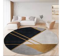 Round Rug ø 160 cm, Grey Non-Slip Area Rug for Living Room Bedroom Kids’ Room Decor - Lines Geometric Shapes, Soft Machine Washable Non-Shedding Carpet