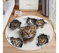 Round Rug 100 Cm, Cat That Broke Through The Wall 3D Animal Prints Circle Carpet Non-Slip Plush Fluffy Round Area Rug Washable Bedside Carpet Floor Mat For Living Room Bedroom Hallway Kitchen, White