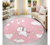 Round Rug 100 cm, Machine Washable Rug, Non Slip Floor Carpet, Low Pile, Cartoon Unicorn Lollipop Star Soft Pink Area Rugs for Living Room Bedroom Kitchen Nursery Lounge Office Chair