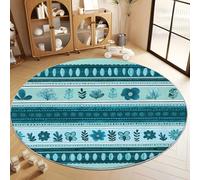 Round Rug 100 cm, Non Shedding Blue-Green Area Rug - Non Slip Machine Washable Traditional Indian Art Elegant Round Floor Carpets Mat for Kids Room Playroom Nursery Bedroom