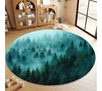 Round Rug 100 cm, Non Shedding Dark Teal Area Rug - Non Slip Machine Washable Mysterious Tranquil Forest Sky Round Floor Carpets Mat for Kids Room Playroom Nursery Bedroom