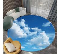 Round Rug 100 cm Photography Blue Sky White Clouds Soft Non Slip Round Area Rugs, Washable Indoor Floor Accent Blue Carpet - Living Room Bedroom Kitchen Dining Room