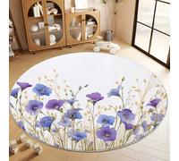 Round Rug 100 cm Washable Watercolor Wildflowers Indoor Circle Area Rugs, White Non-Slip Stain Resistant Fluffy Carpet Entryway Kitchen Dining Room Table Living Room