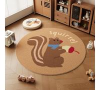 Round Rug 100Cm Diameter Brown Animals Circle Area Rug Soft Shaggy Carpet for Kids Room Floor Mat,Living Room Non Slip Washable Carpet for Home Decor