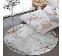 Round Rug 120 cm Circle Area Rug Simple Marble Pattern Branches Lines Carpet Washable Round Rugs for Bedroom Aesthetic Bathroom Laundry Living Room Kitchen, Light Gray White Home Decor Carpet