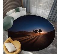 Round Rug 120 cm Desert Starry Sky Man With Camel Machine Washable Area Rugs, Photography Low Pile Non-Shedding Non-Slip Circle Carpe forLiving Room Bedroom Nursery Dorm Playroom Tent