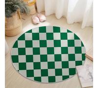 Round Rug 120 cm for Indoor Bedroom Kitchen, Simple Grid Geometry Circle Soft Non-Slip Washable Durable Floor Mats, Flannel Green White Home Hotel Decor Floor Rugs Housewarming Gift