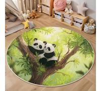 Round Rug 120 Cm, Forest Panda Cartoon Wild Animals Circle Carpet Non-Slip Plush Fluffy Round Area Rug Washable Bedside Carpet Floor Mat For Living Room Bedroom Hallway Kitchen, Green
