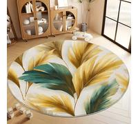 Round Rug 120 cm Hand-Drawn Tropical Leaves Soft Non Slip Round Area Rugs, Washable Indoor Floor Accent White Carpet - Living Room Bedroom Kitchen Dining Room