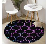 Round Rug Ø120 Cm,Machine Washable Rug, Non Slip Floor Carpet, Low Pile, Tech Style Hexagons Neon Pink For Bedroom Living Room Entryway Lounge Kids Room Home Decor Floor Mat