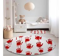 Round Rug 120 cm (round) Soft Low Pile, Red Bloody Handprints Dark And Terrifying Carpet Non-Slip Washable - Round Rugs for Bedroom Aesthetic Living Room Kitchen Playroom White