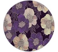 Round Rug 120 cm Soft Washable Purple Beige Circle Rug, Hand-Drawn Floral Lines Print Non Slip Lightweight Carpet for Living Room Dining Room Kitchen Bedroom Entryway