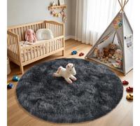 Round Rug 120cm Black Gray Soft Fluffy Shaggy Area Rugs for Living Room | Machine Washable Rugs Modern Floor Mat Beside Carpets for Kids Room Home Decor Non Shedding Anti-Slip Backing