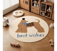 Round Rug 120Cm Children Brown Puppy Circle Area Rug Soft Shaggy Carpet for Kids Room Floor Mat,Living Room Non Slip Washable Carpet for Home Decor