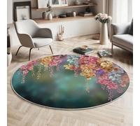 Round Rug 120cm Soft Flower Forest Washable pink green Circle Rug Modern Abstract Design Print Non Slip Carpet for Living Room Dining Room Bedroom Entryway