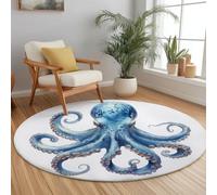 Round Rug 140 cm, Colorful Soft Non Slip Area Rug, Machine Washable Low Pile Carpet, Watercolor Octopus Close-Up Rugs for Living Room Bedroom Kitchen Nursery Lounge Office Bath Mat