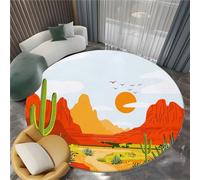 Round Rug 150 cm Arizona Desert Mountains Cacti Circles Soft Fluffy Round Area Rug, White Washable Non-Slip Floor Carpet - Living Room Bedroom Kids Room Bathroom, Easy Care