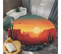 Round Rug 150 cm Arizona Desert Sunset Mountains Cacti Soft Non Slip Round Area Rugs, Washable Indoor Floor Accent Orange Carpet - Living Room Bedroom Kitchen Dining Room