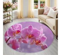 Round Rug 150 cm for Kid’s Room, Modern Minimalist Orchid Ice Crystals Design, Washable Non-Slip Low Pile Carpet for Living Room Bedroom Dining Room Sophisticated Group, Purple