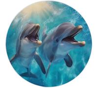 Round Rug 150 cm for Nursery, Animal Prints Dolphins Decorative Area Rug, Blue Soft Washable Rug with Non-Slip Backing for Kids Bedroom Sofa Coffee Table