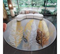 Round Rug 150 cm - Light Luxury Bohemian Style Decoration Feathers Washable Rugs for Living Room Grey Non Slip Area Rugs for Bedroom Non Shedding Soft Circle Carpet for Teens Boys Girls Rooms