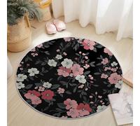 Round Rug Ø150 Cm,Machine Washable Rug, Non Slip Floor Carpet, Low Pile, Nature Flowers Leaves Pink For Bedroom Living Room Entryway Lounge Kids Room Home Decor Floor Mat