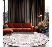 Round Rug 150cm Washable Non Slip Lightweight Circle Carpet for study Living Room Bedroom Bedside Hall Vintage pink floral print, cream color