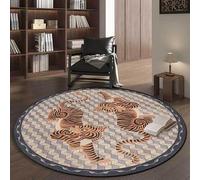 Round Rug 150cm Washable Non Slip Lightweight Circle Carpet for study Living Room Bedroom Bedside Hall Stylish tiger-striped beige, gray, and yellowish-brown.