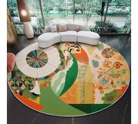 Round Rug 160 cm, Machine Washable Rug, Orange Color Non Slip Floor Carpet, Soft Abstract Geometric Elements Architecture Area Rugs for Living Room Bedroom Kitchen Nursery Lounge Office Chair Entryway