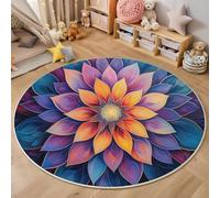 Round Rug 160Cm For Indoor Outdoor Bedroom Kitchen,3D Symmetrical Flowers Abstract Plants Non-Slip Washable Durable Carpet Floor Mats,Pink Yellow Home Hotel Decor Floor Rugs