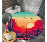 Round Rug 180 cm Arizona Desert Sunset Mountains Cacti Soft Non Slip Round Area Rugs, Washable Indoor Floor Accent Orange Carpet - Living Room Bedroom Kitchen Dining Room