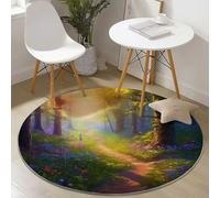 Round Rug 180 cm, Colorful Soft Non Slip Area Rug, Machine Washable Low Pile Carpet, Fantasy Flowers Forest Path Rugs for Living Room Bedroom Kitchen Nursery Lounge Office Bath Mat