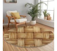 Round Rug 180 cm for Indoor Bedroom Kitchen, Abstract 3D Lines Circle Soft Non-Slip Washable Durable Floor Mats, Flannel Light Brown Home Hotel Decor Floor Rugs Housewarming Gift