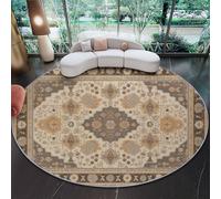 Round Rug 180 cm, Machine Washable Rug, Gray Brown Non Slip Floor Carpet, Soft Traditional Ornate Elements Geometry Area Rugs for Living Room Bedroom Kitchen Nursery Lounge Office Chair Entryway