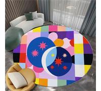 Round Rug 180 cm Moon Galaxy Five-Pointed Stars Machine Washable Area Rugs, Geometric Low Pile Non-Shedding Non-Slip Circle Carpe forLiving Room Bedroom Nursery Dorm Playroom Tent