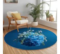 Round Rug 180 cm Plant Hydrangeas Lilies Of The Valley Machine Washable Area Rugs, Hyper-Realistic Style Low Pile Non-Shedding Non-Slip Circle Carpe forLiving Room Bedroom Nursery Dorm Playroom Tent