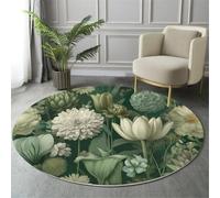 Round Rug 180cm, Soft Machine Washable Forest Green Circle Rugs, Vintage Nature Floral Print Non Slip Carpet for Living Room Kid’s Room Dining Room Bedroom Entryway