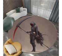 Round Rug 200 cm Grim Reaper Scythe Machine Washable Area Rugs, Fantasy Art Low Pile Non-Shedding Non-Slip Circle Carpe forLiving Room Bedroom Nursery Dorm Playroom Tent