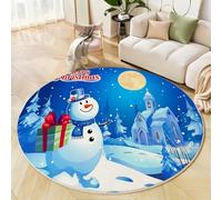 Round Rug 200 Cm, Soft Dog Wearing A Santa Hat Washable Beige Circle Rug, Cartoon Animals Non Slip Carpet For Living Room Dining, Room Bedroom, Children'S Rooms, Entryway