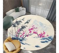 Round Rug 210 cm Plum Blossoms Bamboo Orchids Machine Washable Area Rugs, Ink Wash Painting Low Pile Non-Shedding Non-Slip Circle Carpe forLiving Room Bedroom Nursery Dorm Playroom Tent