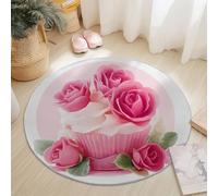 Round Rug 210 cm Soft Washable Pink Circle Rug, Romantic Roses Print Non Slip Lightweight Carpet for Living Room Dining Room Kitchen Bedroom Entryway