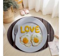 Round Rug 210 cm Soft Washable White Circle Rug, Modern Plate Knife And Fork Print Non Slip Lightweight Carpet for Living Room Dining Room Kitchen Bedroom Entryway