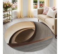 Round Rug 245 cm Abstract Soft Rug Washable Modern Curved Overlapping Parallel Lines Print Indoor Non Slip Circle Carpet for Entryway Minimalist Guest Room, Brown Grey