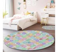 Round Rug 245 cm Clover Pattern Non-Slip Short Pile Area Rug, Cute Style Machine Washable Soft Circle Carpet Colorful for Living Room Bedroom Kids Room Nursery Decor